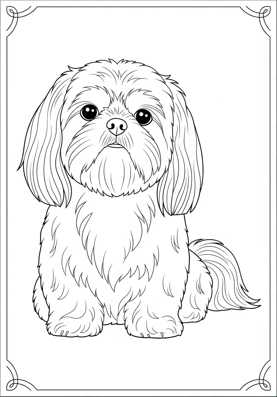Imagem de um cachorro Shih Tzu sentado para colorir