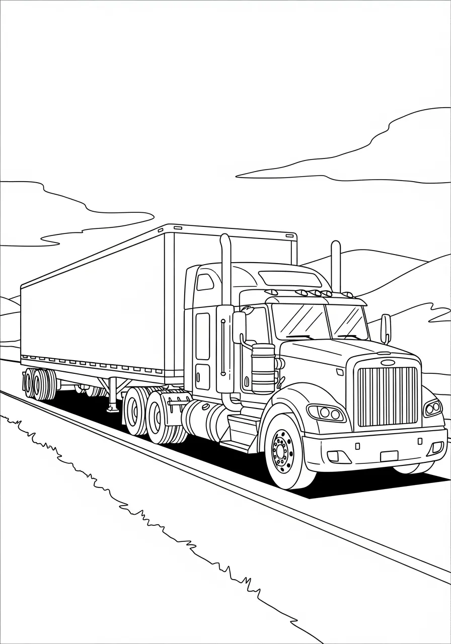 Imagem de um caminhão de carga na estrada para colorir