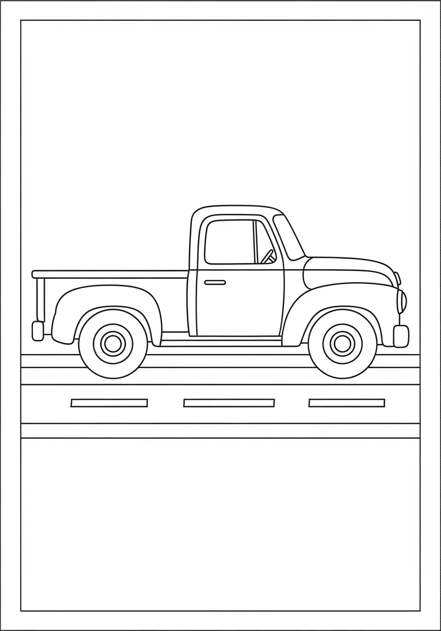 Desenho de caminhão pickup em uma estrada para colorir