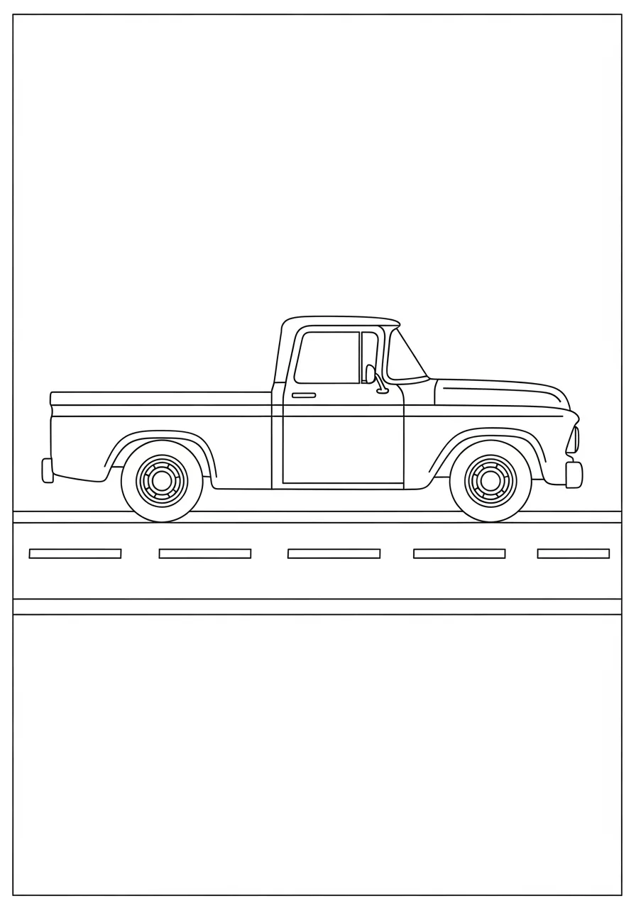 Desenho de caminhão pickup na estrada para colorir