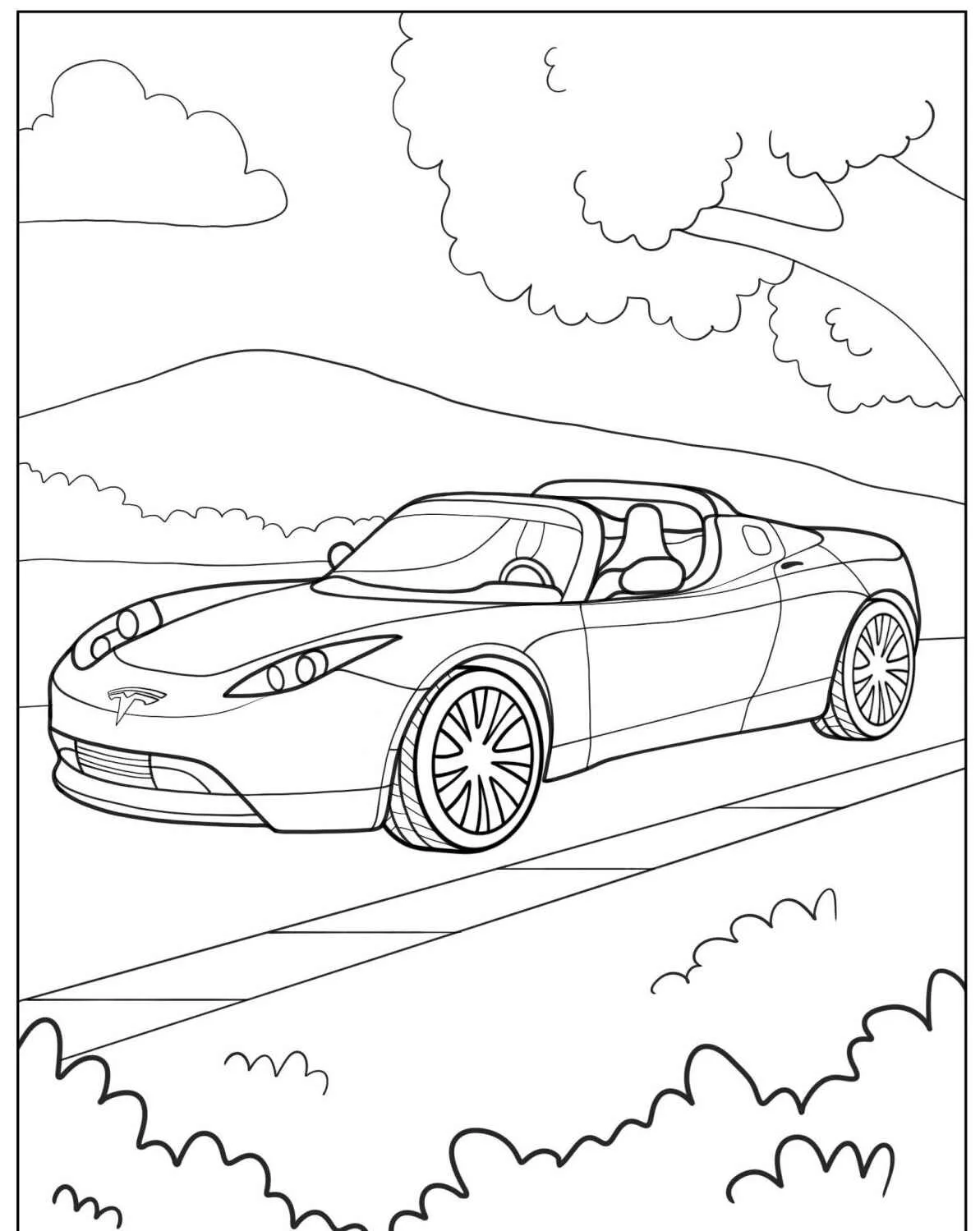 Imagem de um carro esportivo conversível em uma estrada para colorir