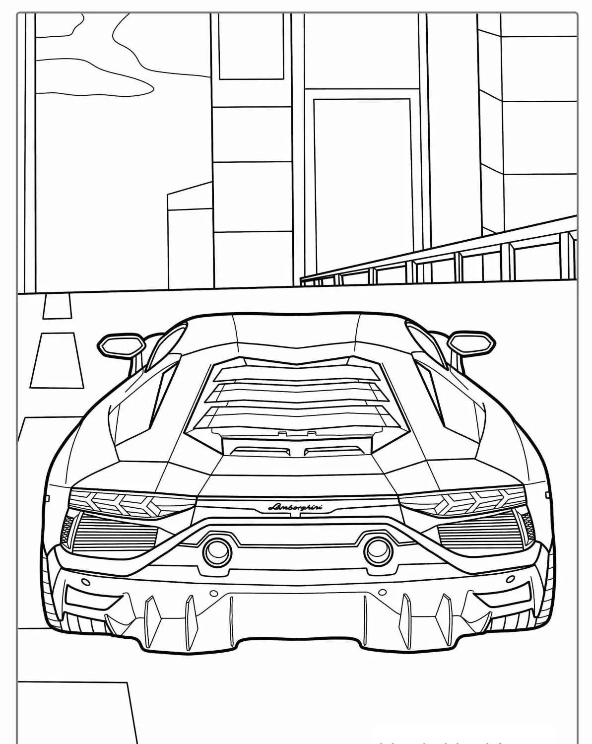 Imagem de um carro esportivo luxuoso em uma cidade para colorir