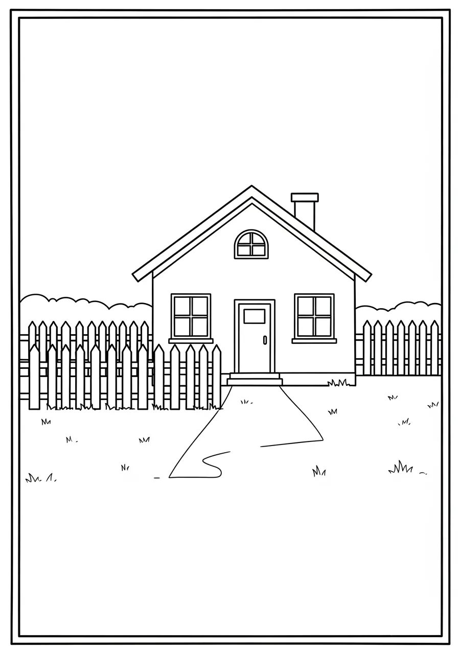 Desenho de uma casa simples com cerca para colorir