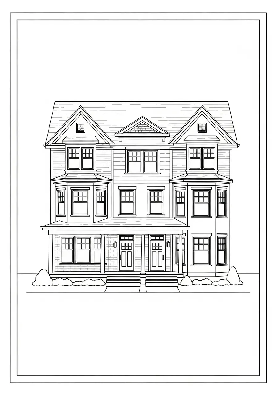 Desenho de uma casa vitoriana detalhada para colorir