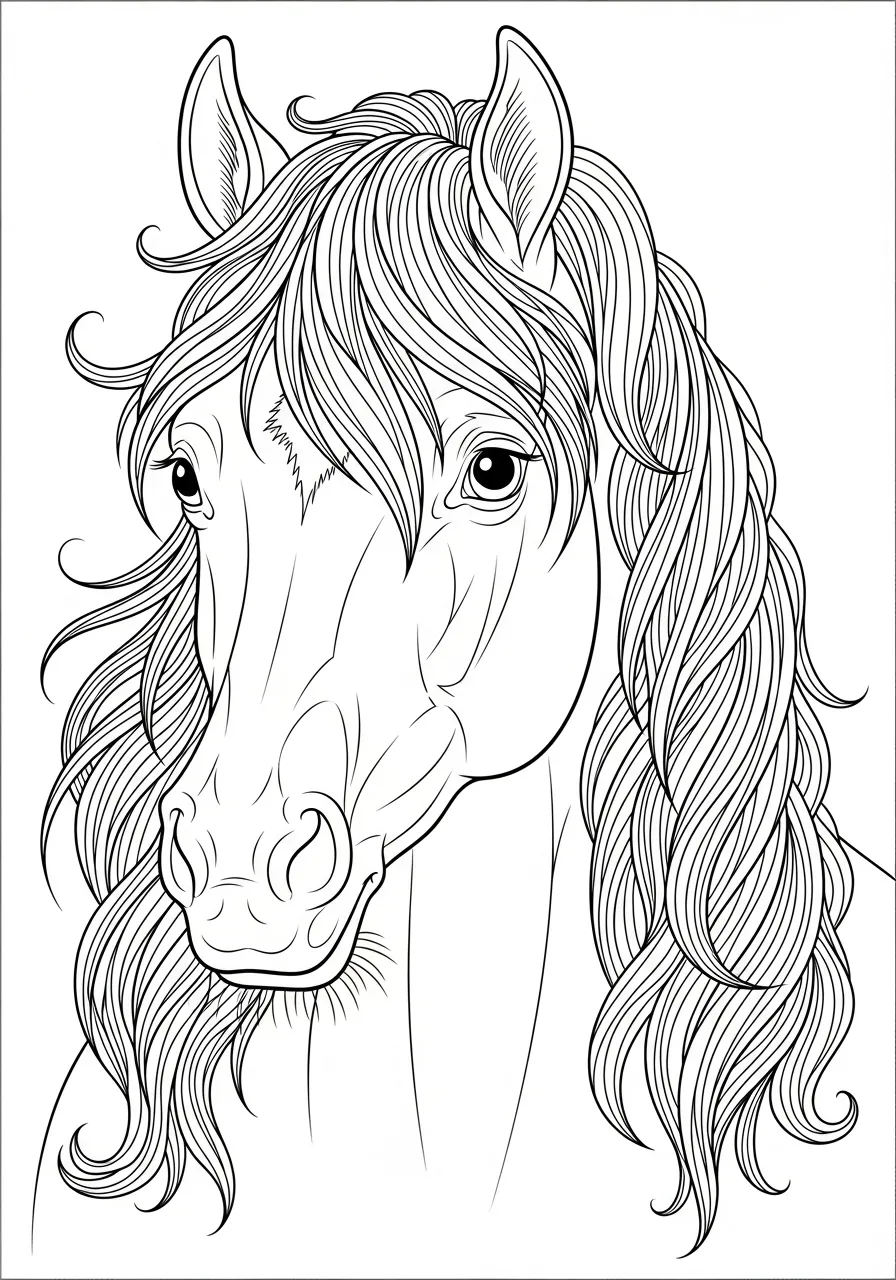 Desenho de um cavalo com crina longa para colorir
