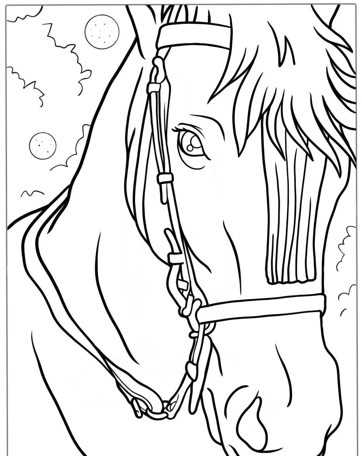 Desenho de um cavalo com detalhes para colorir