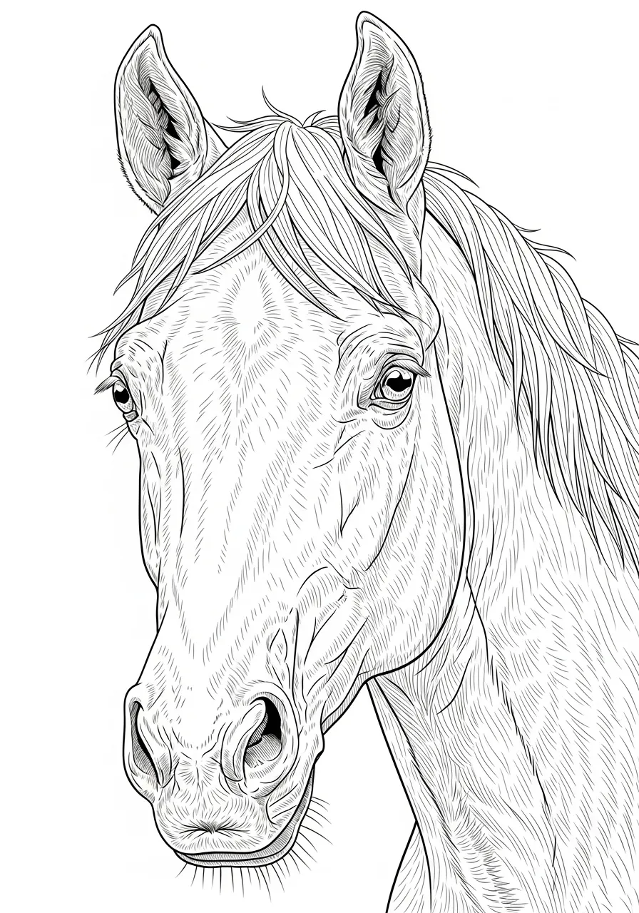 Desenho em linha de um cavalo realista para colorir