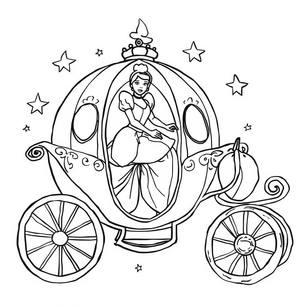 Desenho de Cinderela na Carruagem Encantada para Colorir
