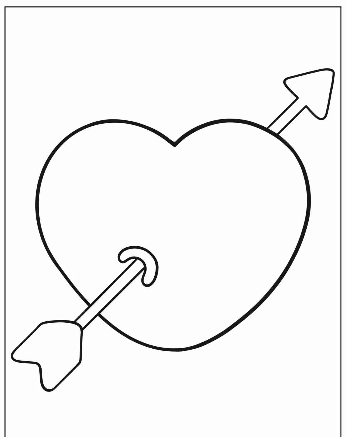 Desenho de um coração com uma flecha atravessando-o, ideal para colorir.