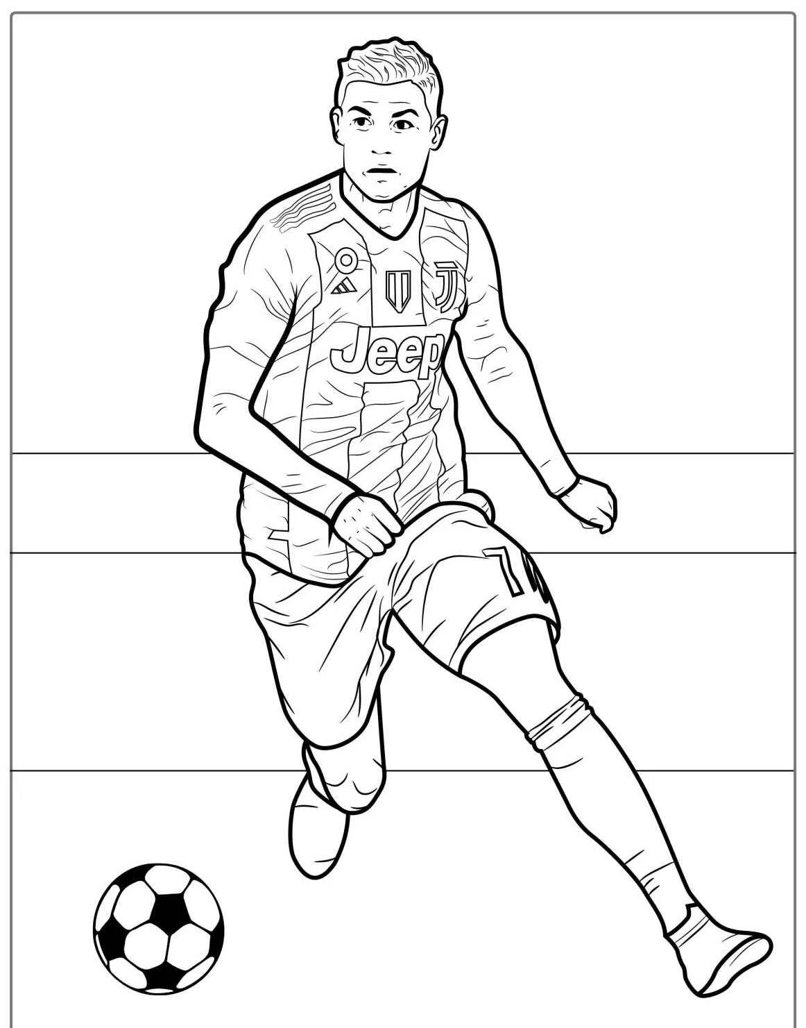 Desenho para colorir de Cristiano Ronaldo chutando uma bola de futebol