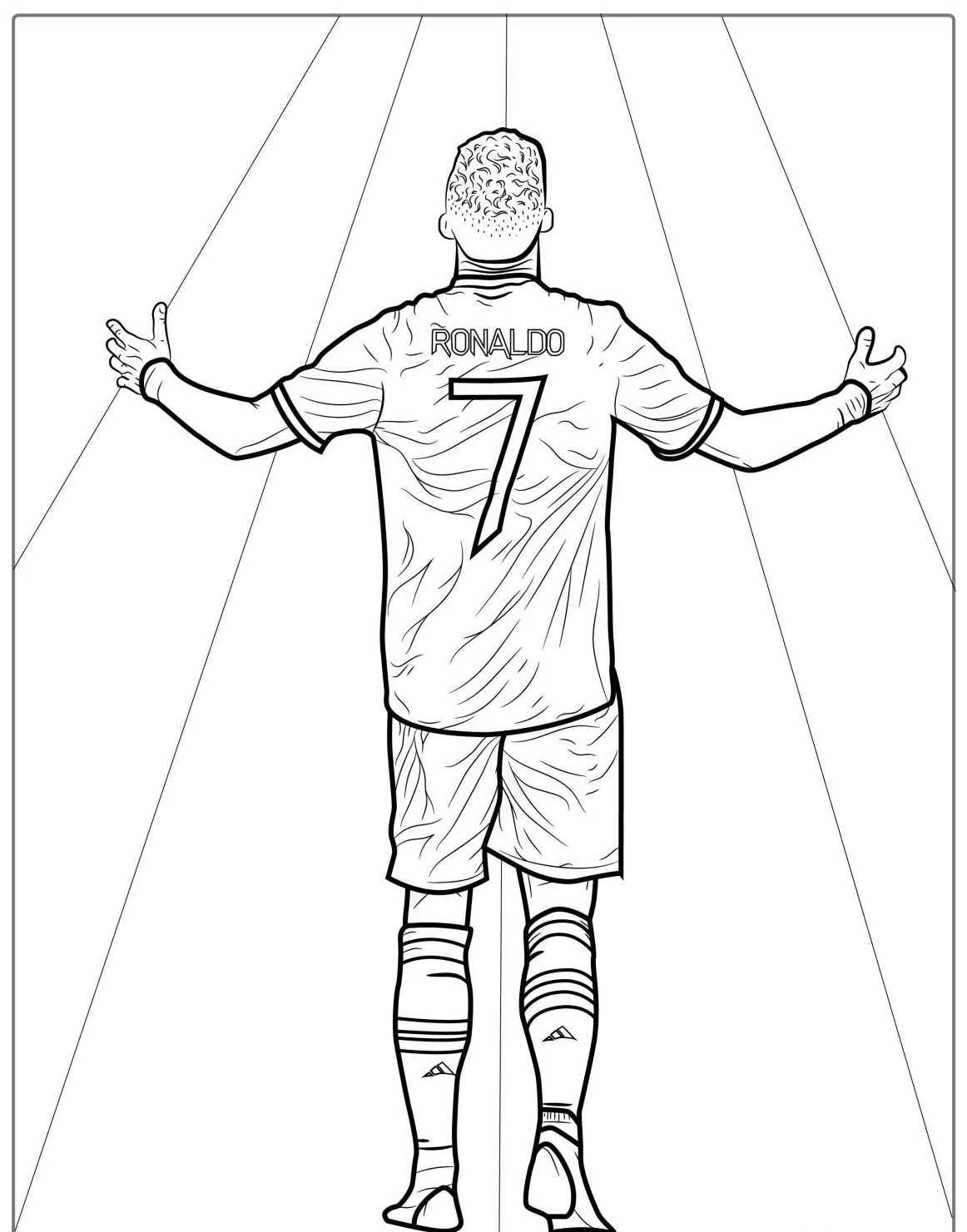 Desenho para colorir de Cristiano Ronaldo de costas com a camisa número 7