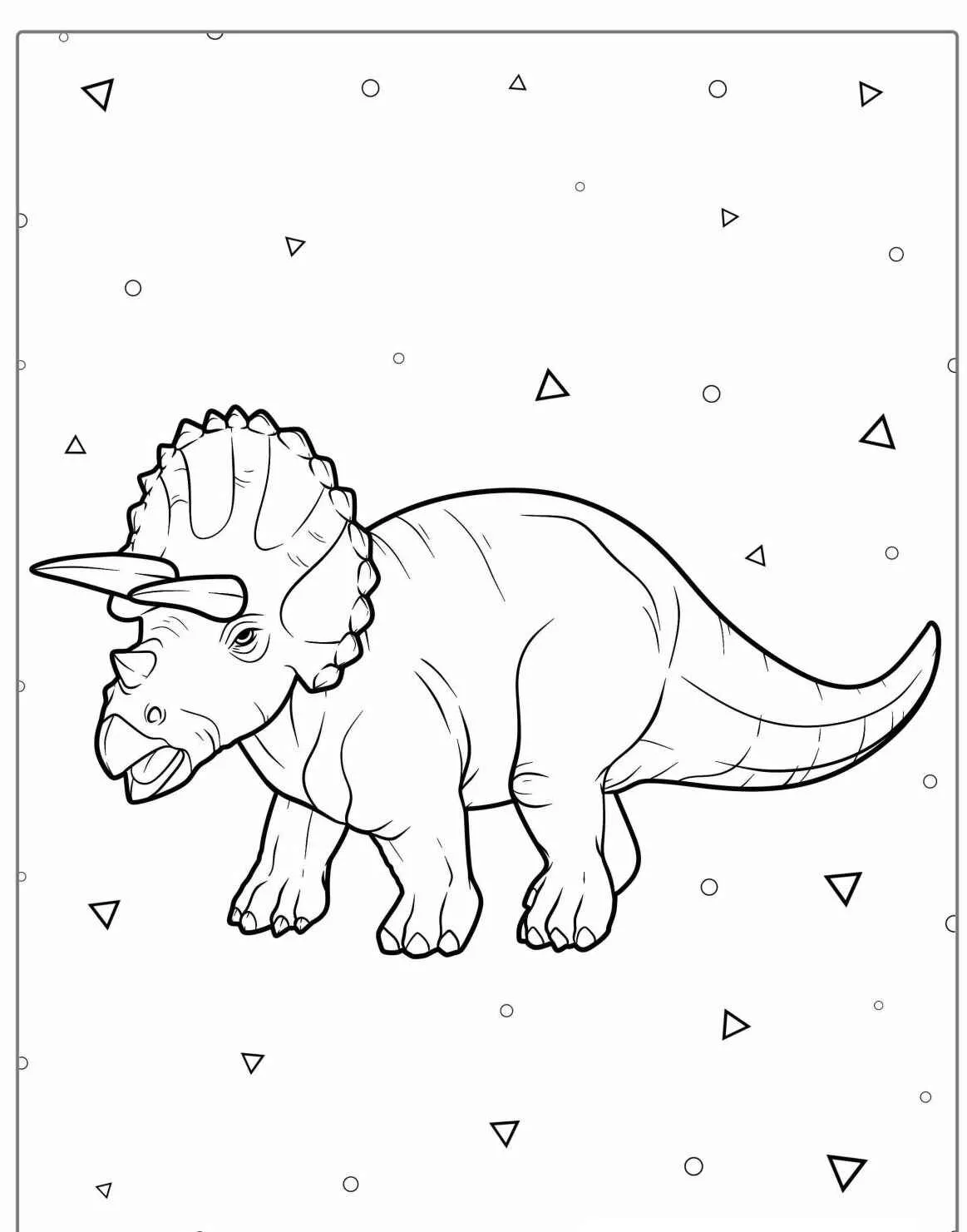 Desenho em preto e branco de um dinossauro Triceratops para colorir