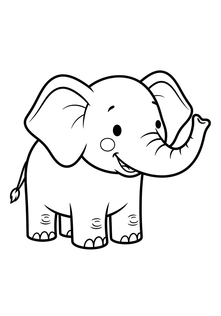 Desenho de um elefante fofo sorridente para colorir