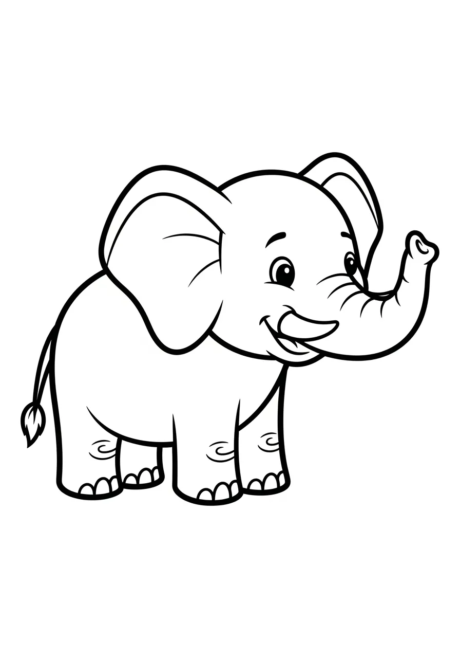 Desenho de um elefante sorridente em contorno para colorir