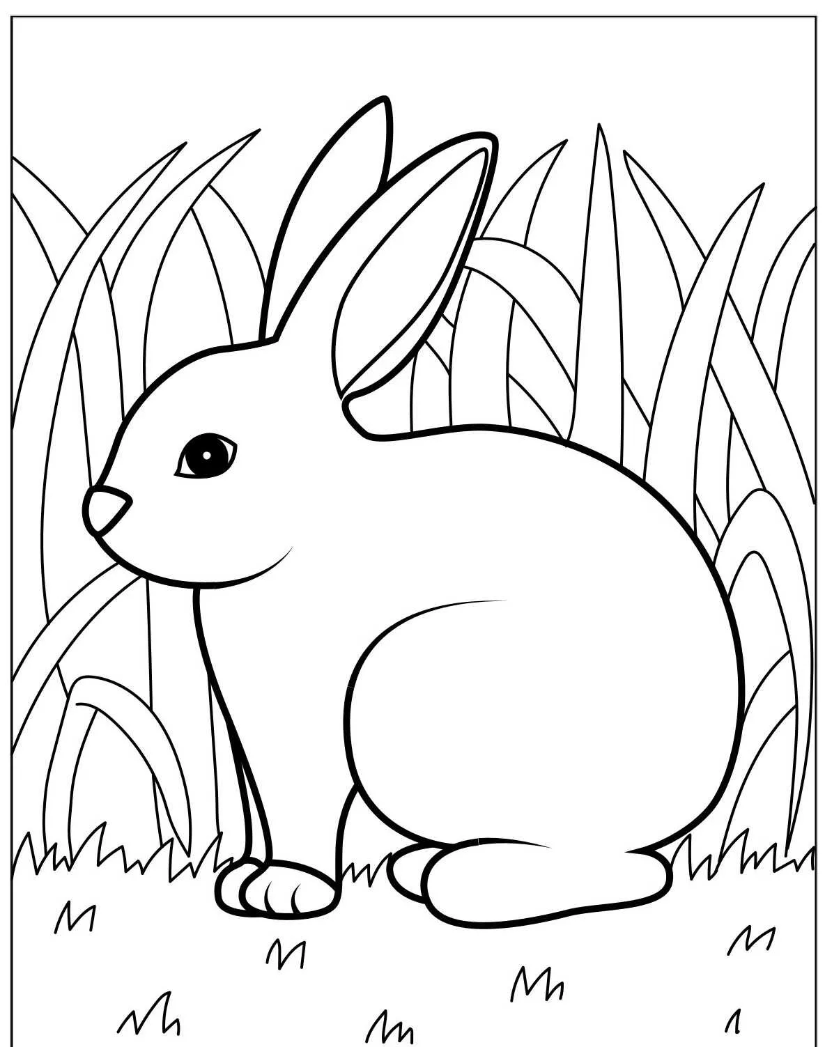 Desenho de um coelho em um campo de grama para colorir