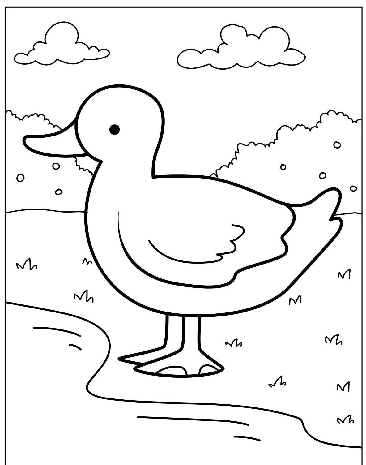 Desenho de um pato em uma fazenda para colorir