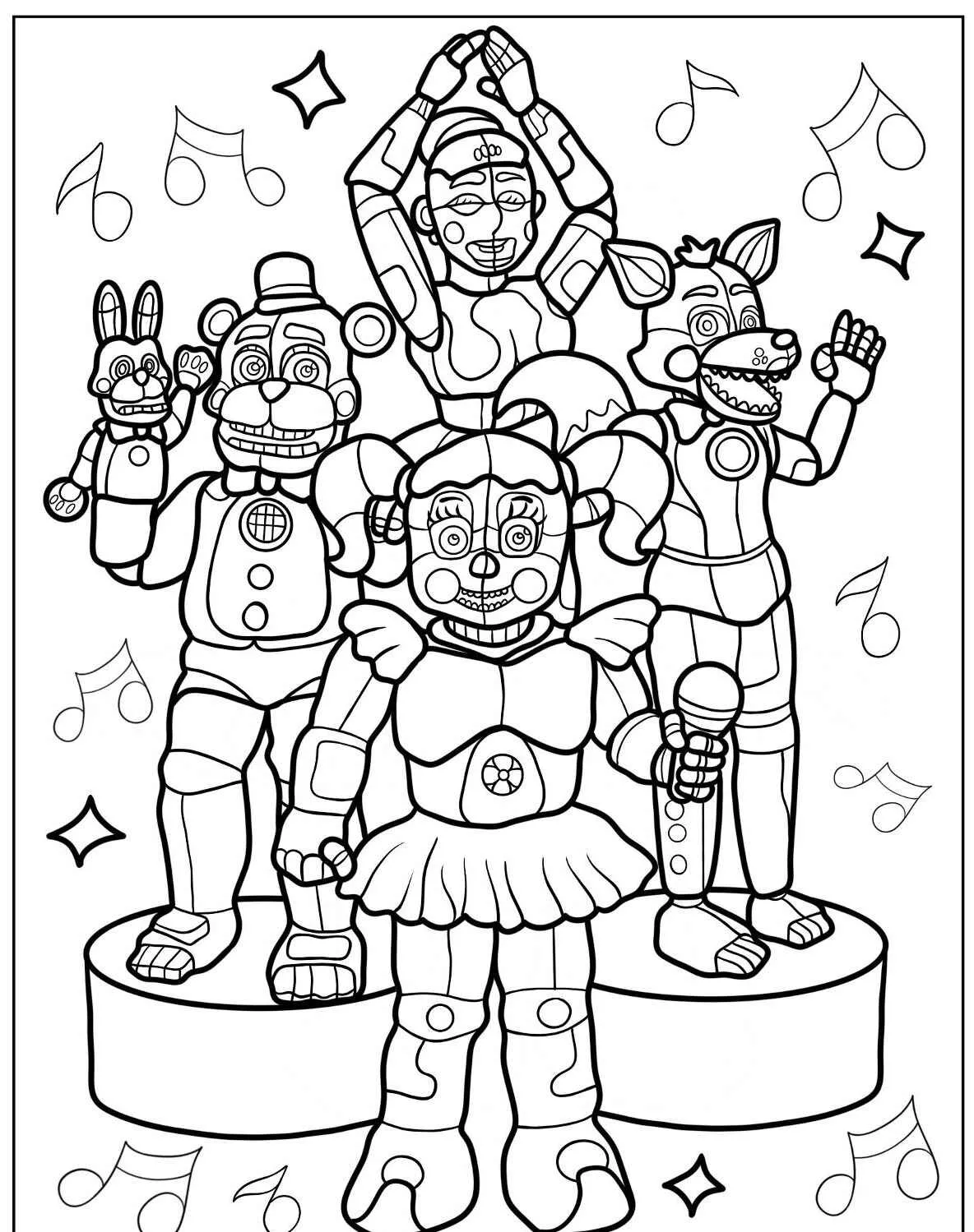 Desenho para colorir dos animatrônicos de Five Nights at Freddy's
