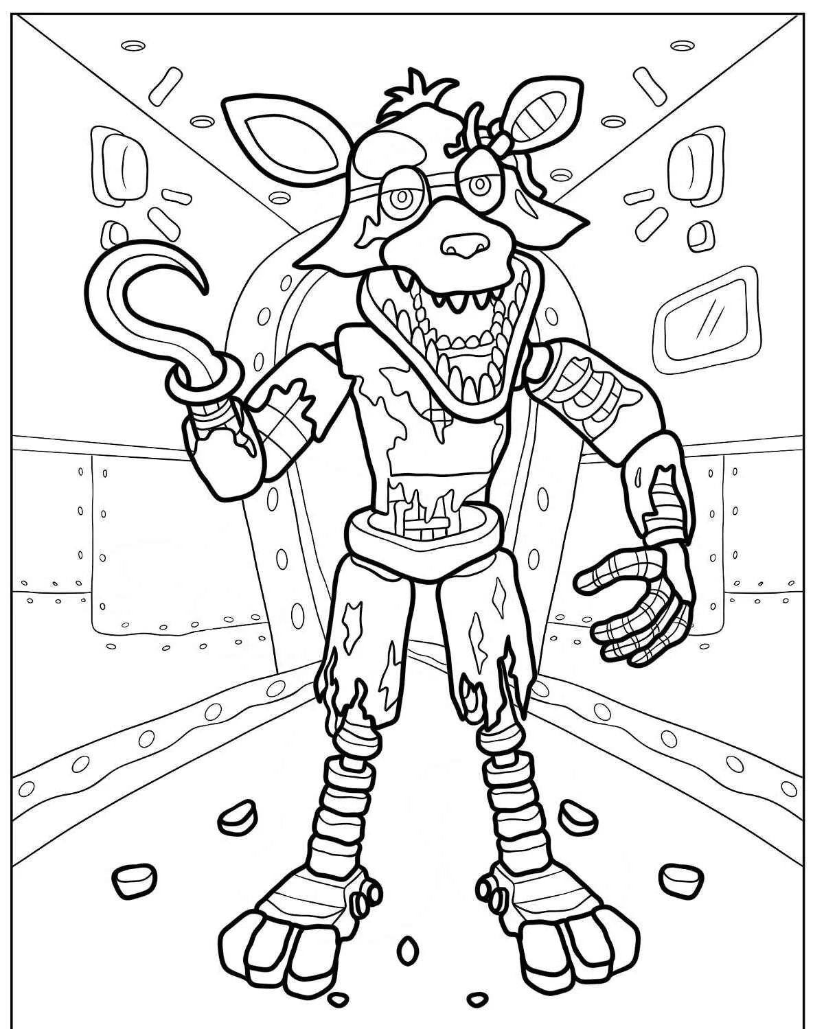 Desenho para colorir do personagem Foxy, o Pirata, de Five Nights at Freddy's