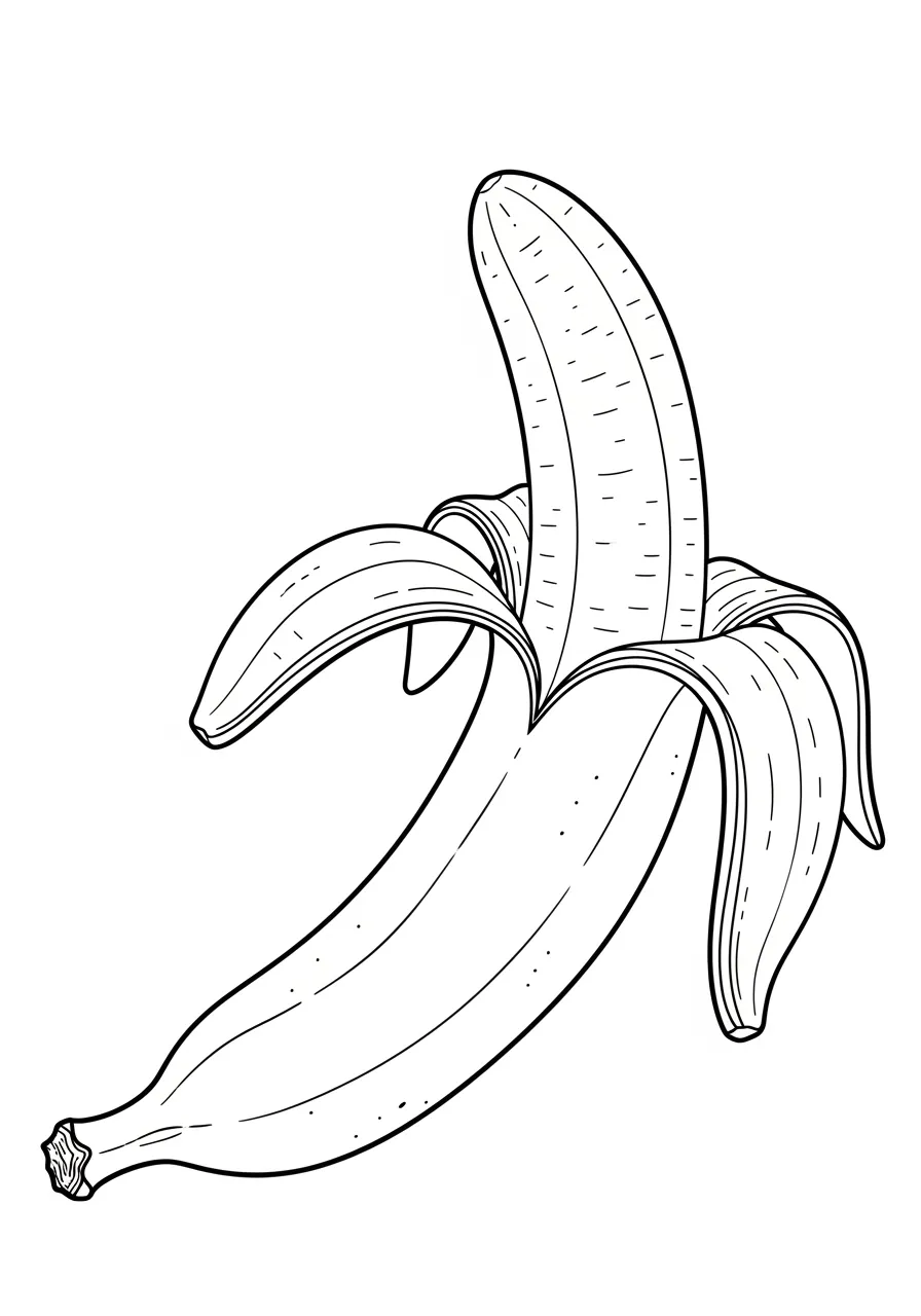 Desenho de uma banana para colorir, ideal para crianças.