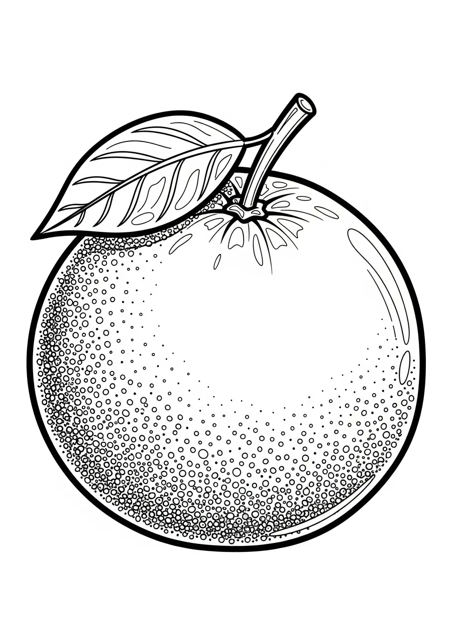 Desenho de uma laranja com folha para colorir