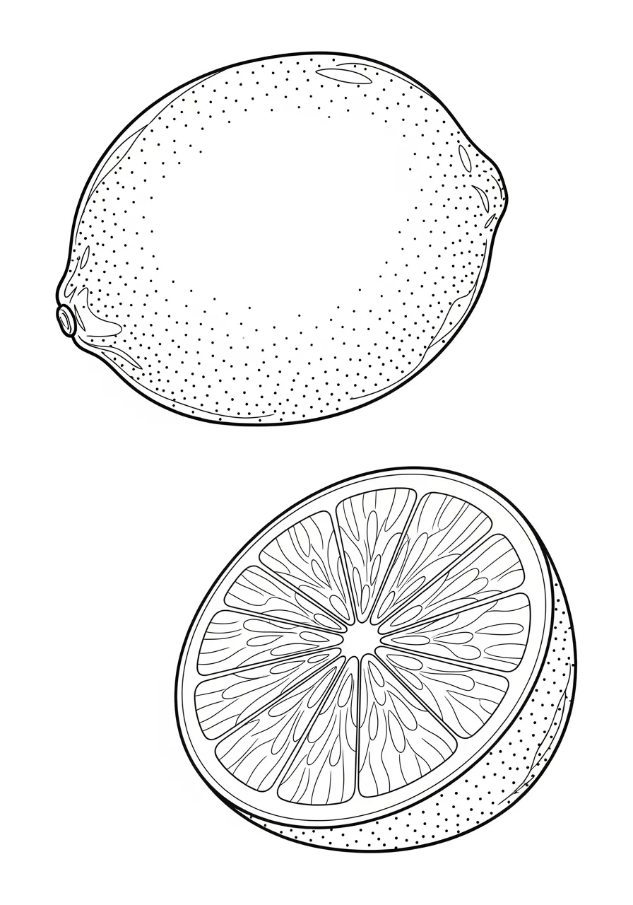 Imagem de um limão inteiro e uma metade de limão para colorir