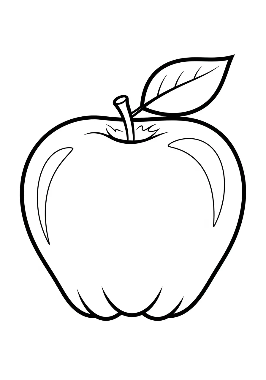 Desenho em preto e branco de uma maçã para colorir
