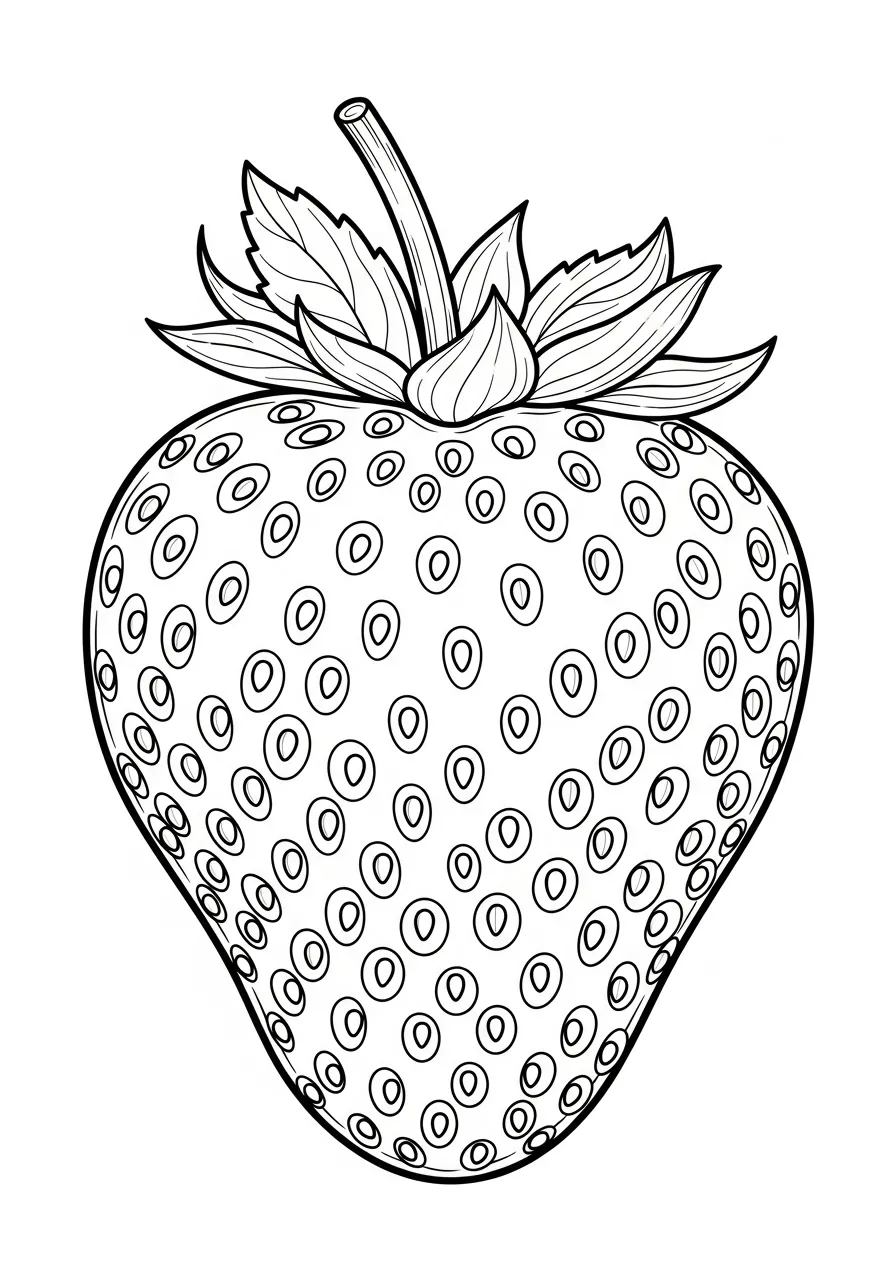 Desenho de um morango para colorir, ideal para crianças e amantes de frutas.