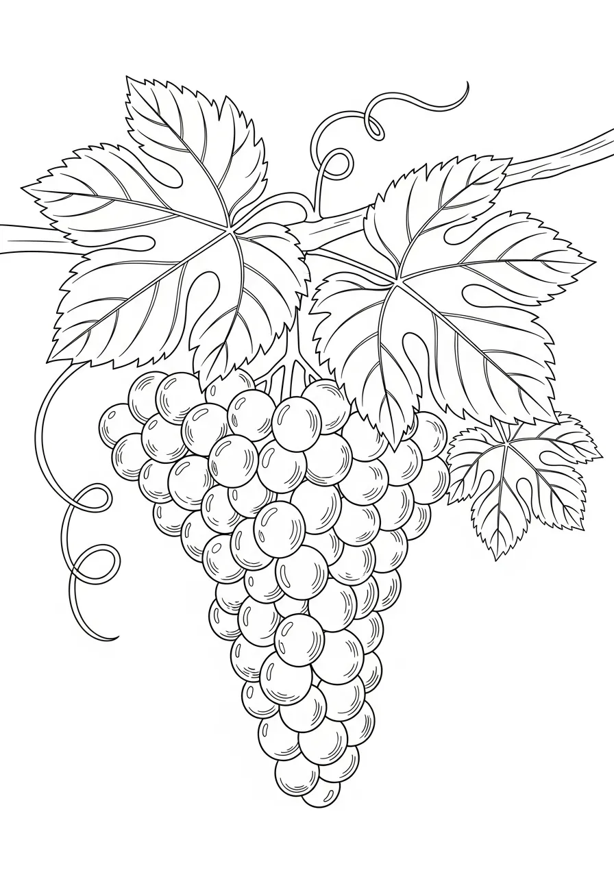 Desenho de uvas em um cacho para colorir