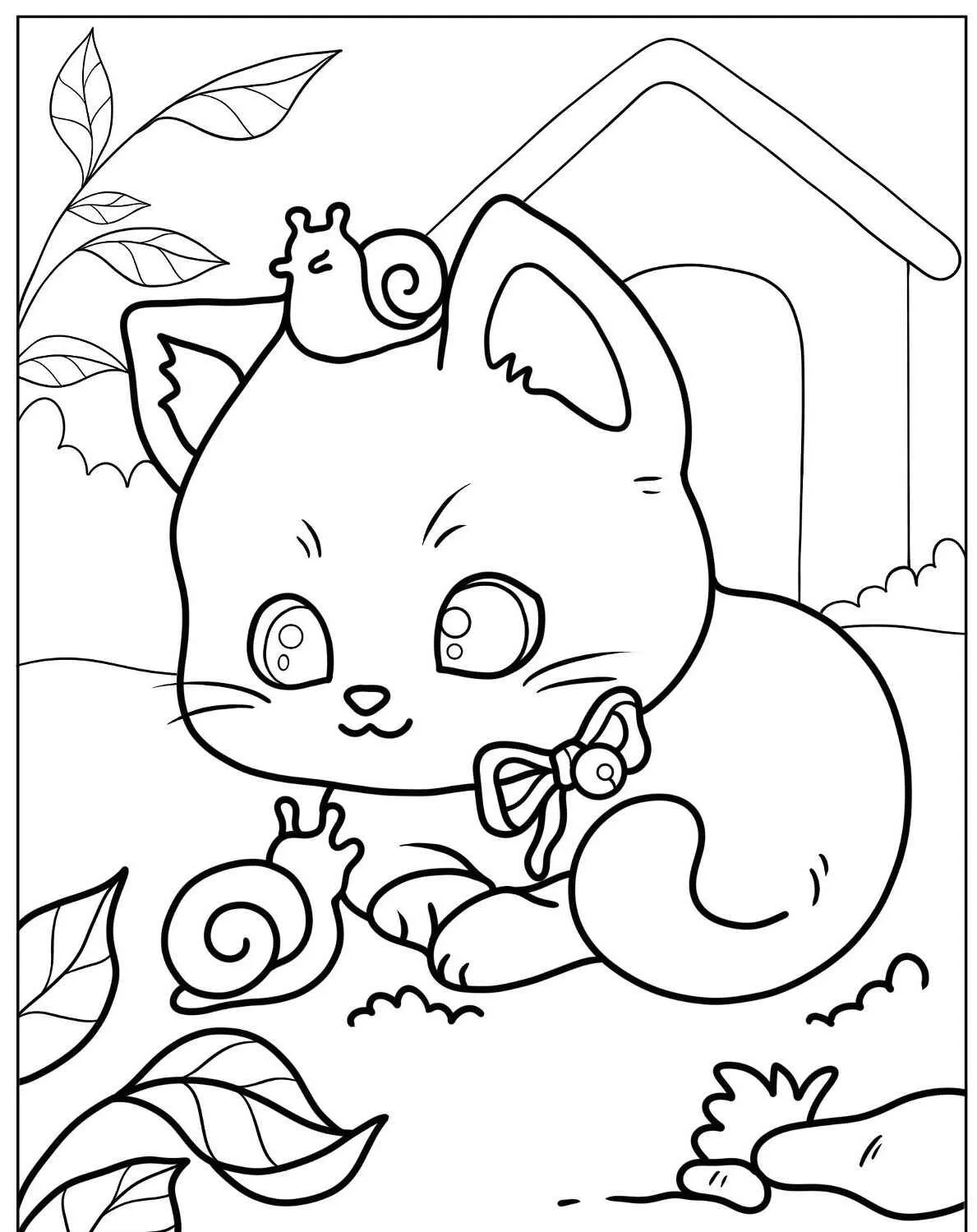 Gatinho adorável com caracóis para colorir