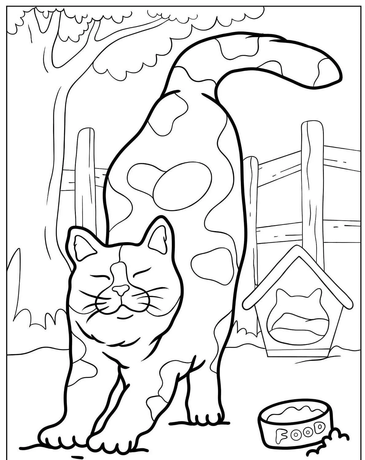 Desenho de um gato alongando-se ao ar livre