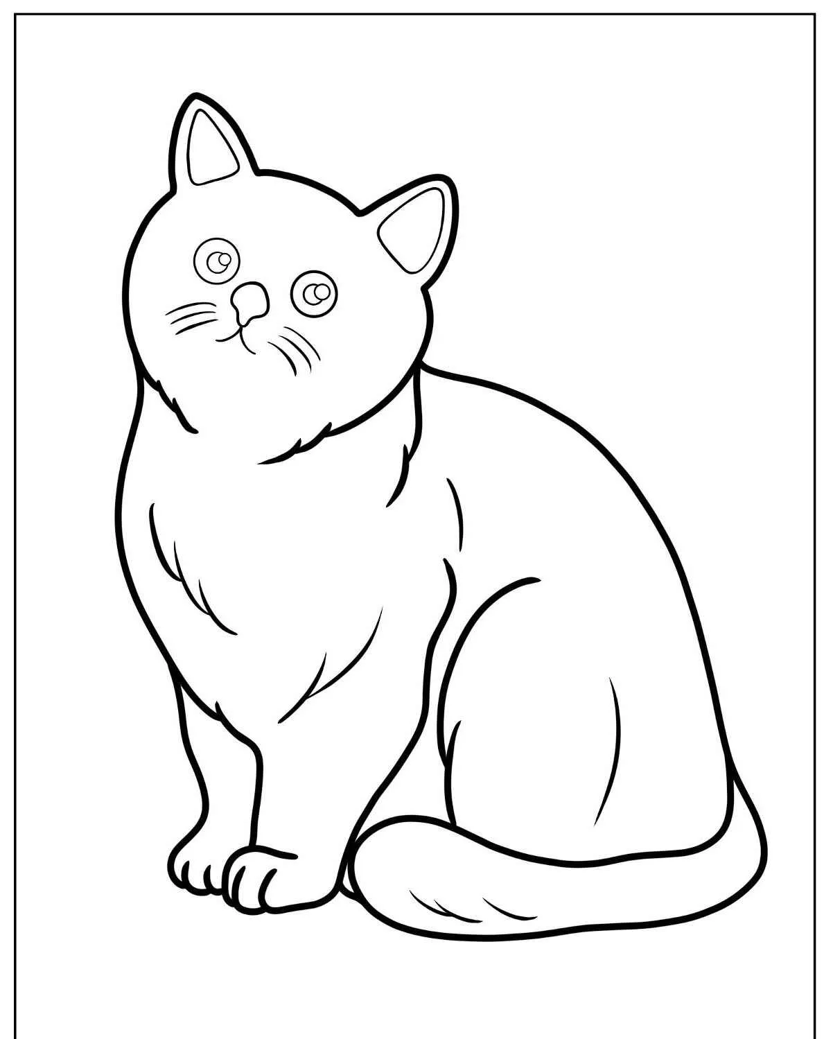 Desenho de um gato fofo sentado, pronto para ser colorido