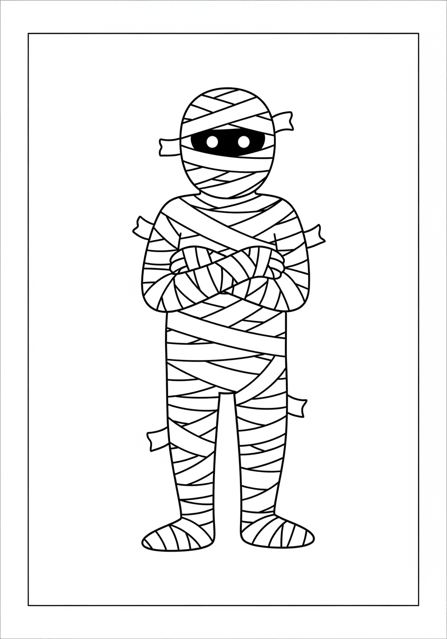 Desenho de uma múmia envolta em faixas para colorir