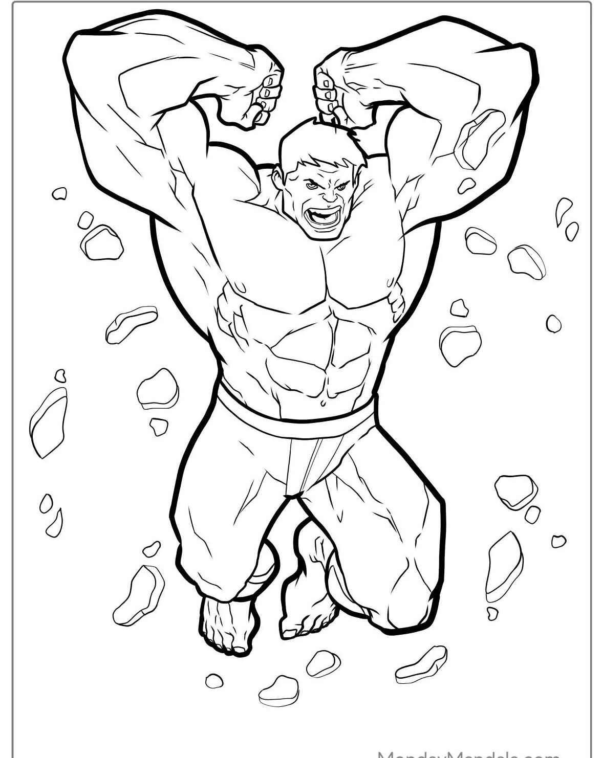 Desenho do Hulk saltando com força, ideal para colorir