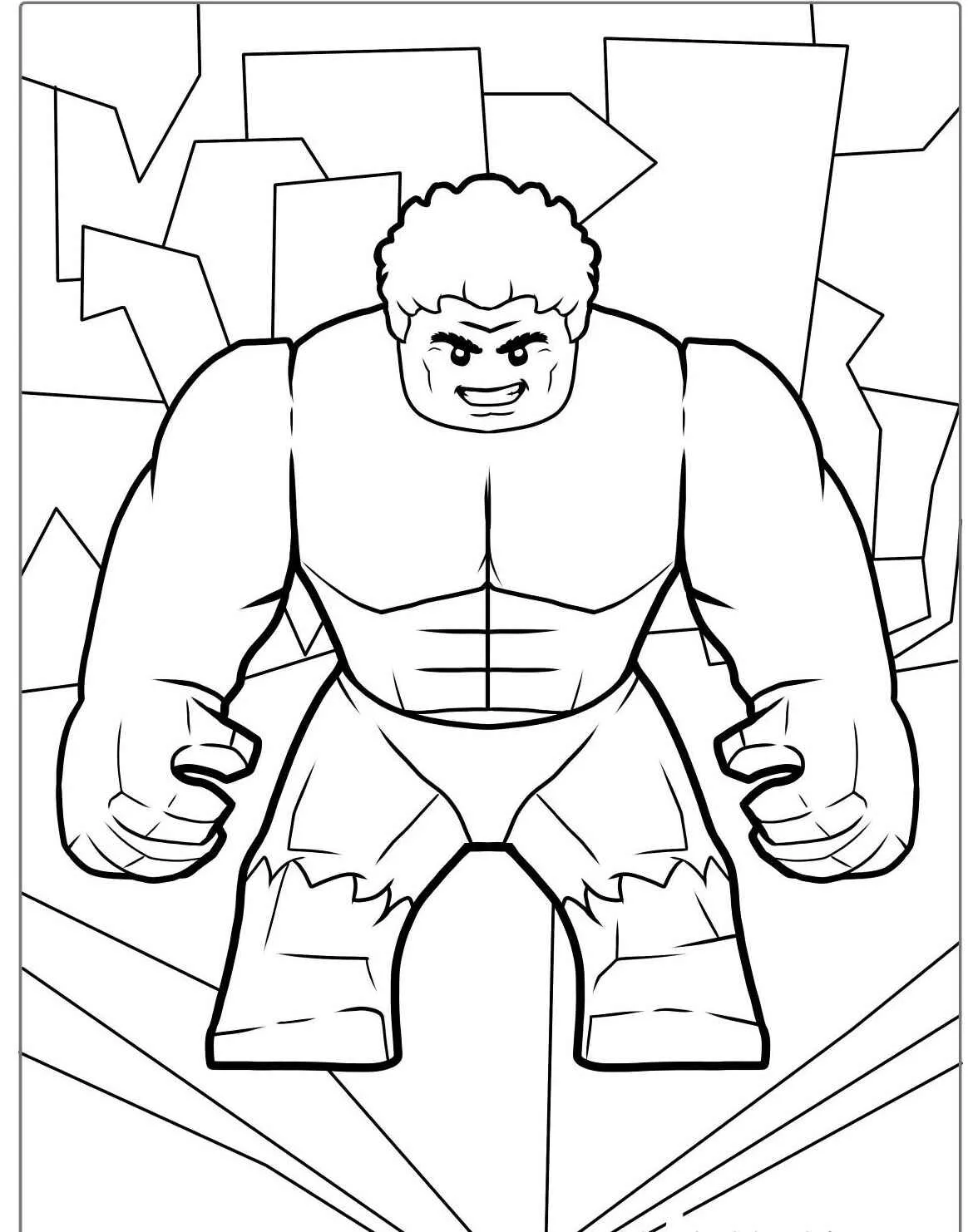 Desenho do Hulk pronto para ser colorido, mostrando sua força e determinação.