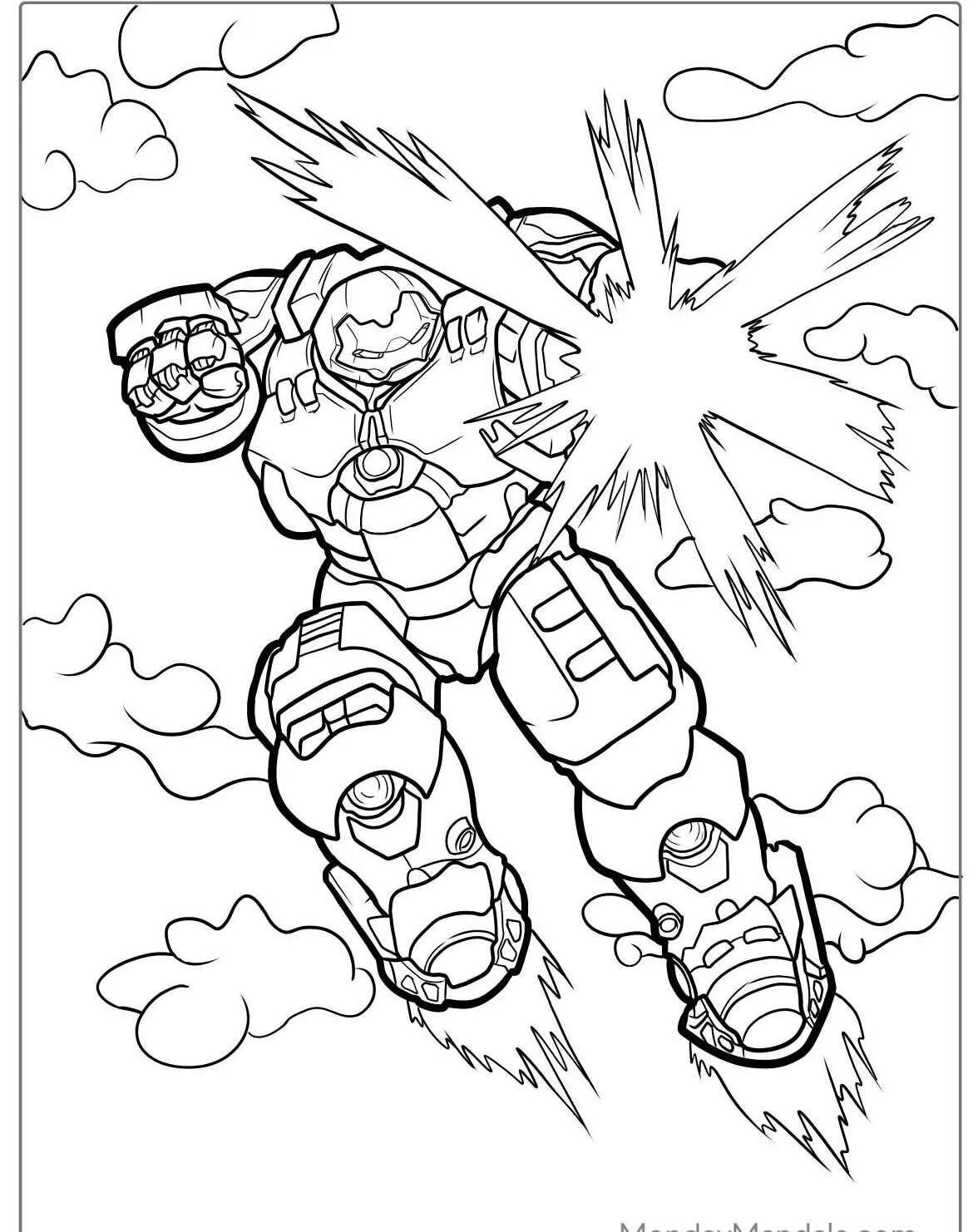 Desenho para colorir do Hulk em armadura em ação
