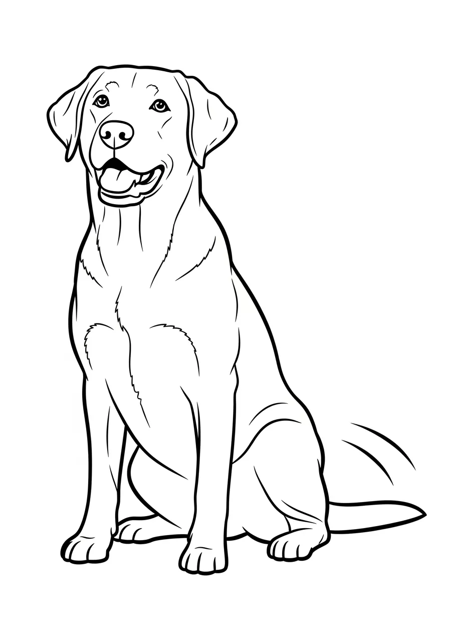 Desenho de um labrador sorridente sentado para colorir