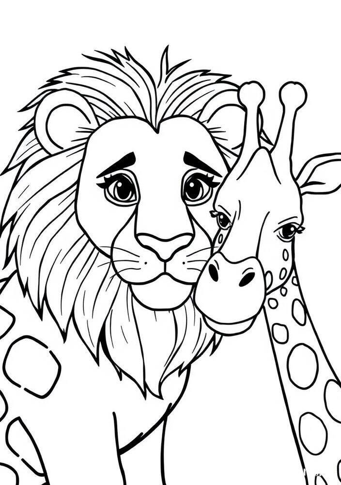 Desenho de um leão e uma girafa para colorir, ideal para crianças.
