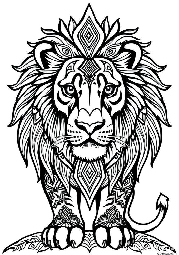 Desenho de um leão com padrões artísticos para colorir