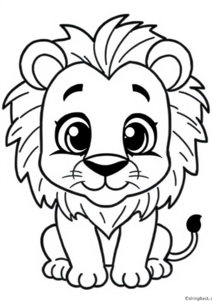 Desenho de um leão fofo estilo kawaii pronto para colorir
