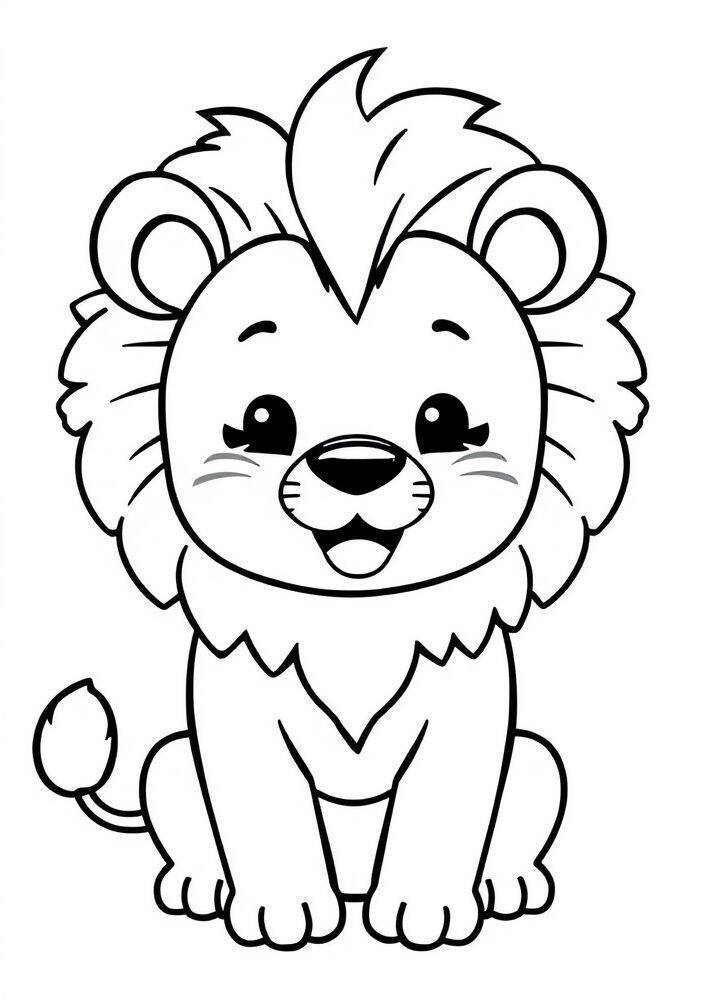Desenho de um leão fofo para colorir, ideal para crianças