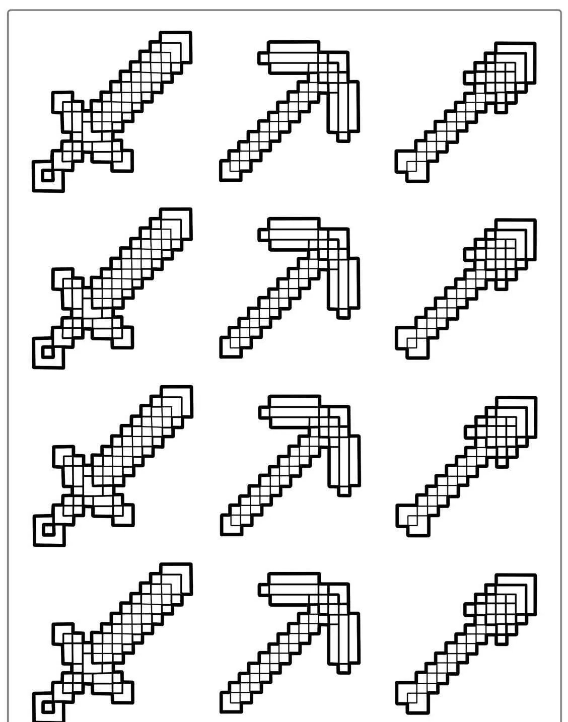 Imagem de espadas e picaretas de Minecraft para colorir