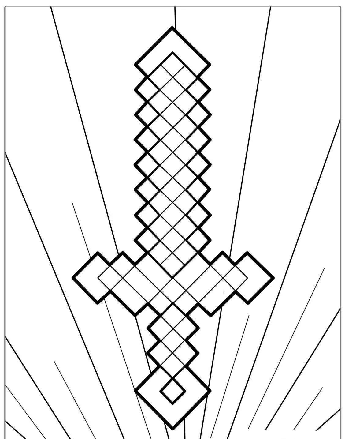 Desenho de uma espada pixelada de Minecraft para colorir