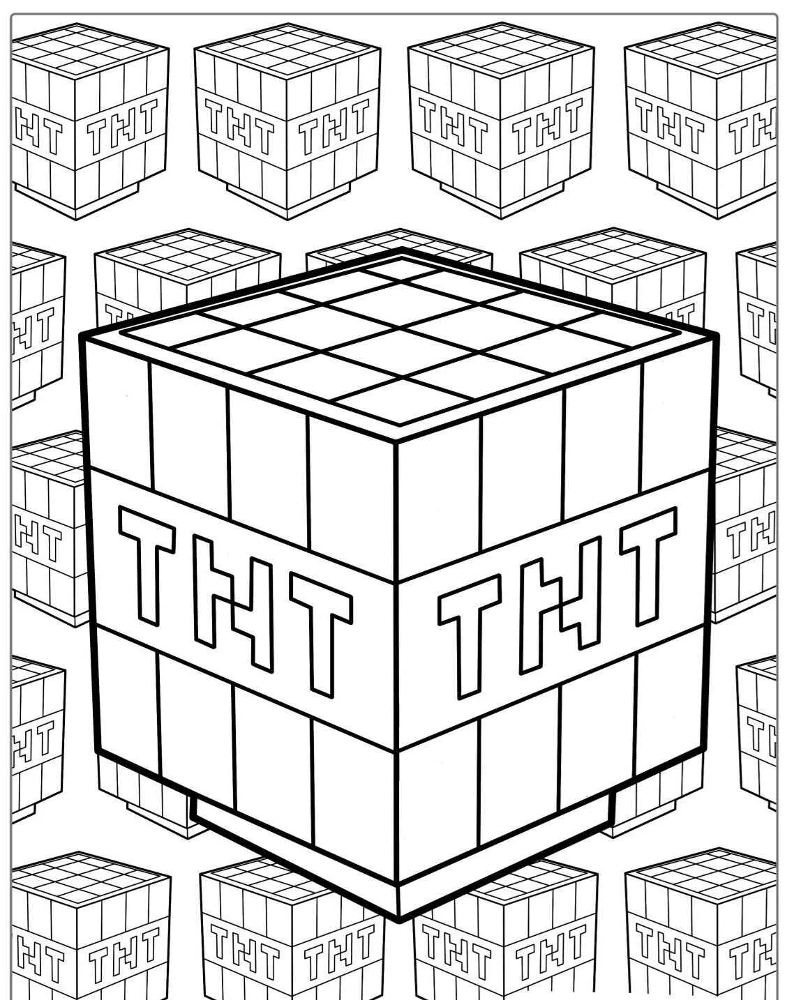 Desenho de um bloco de TNT do Minecraft para colorir