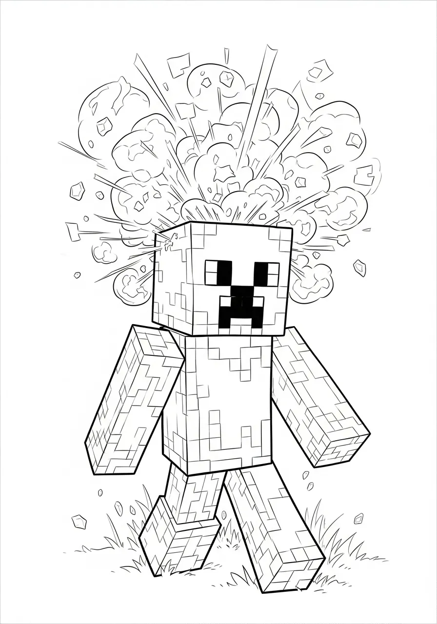Imagem de um Creeper de Minecraft prestes a explodir para colorir