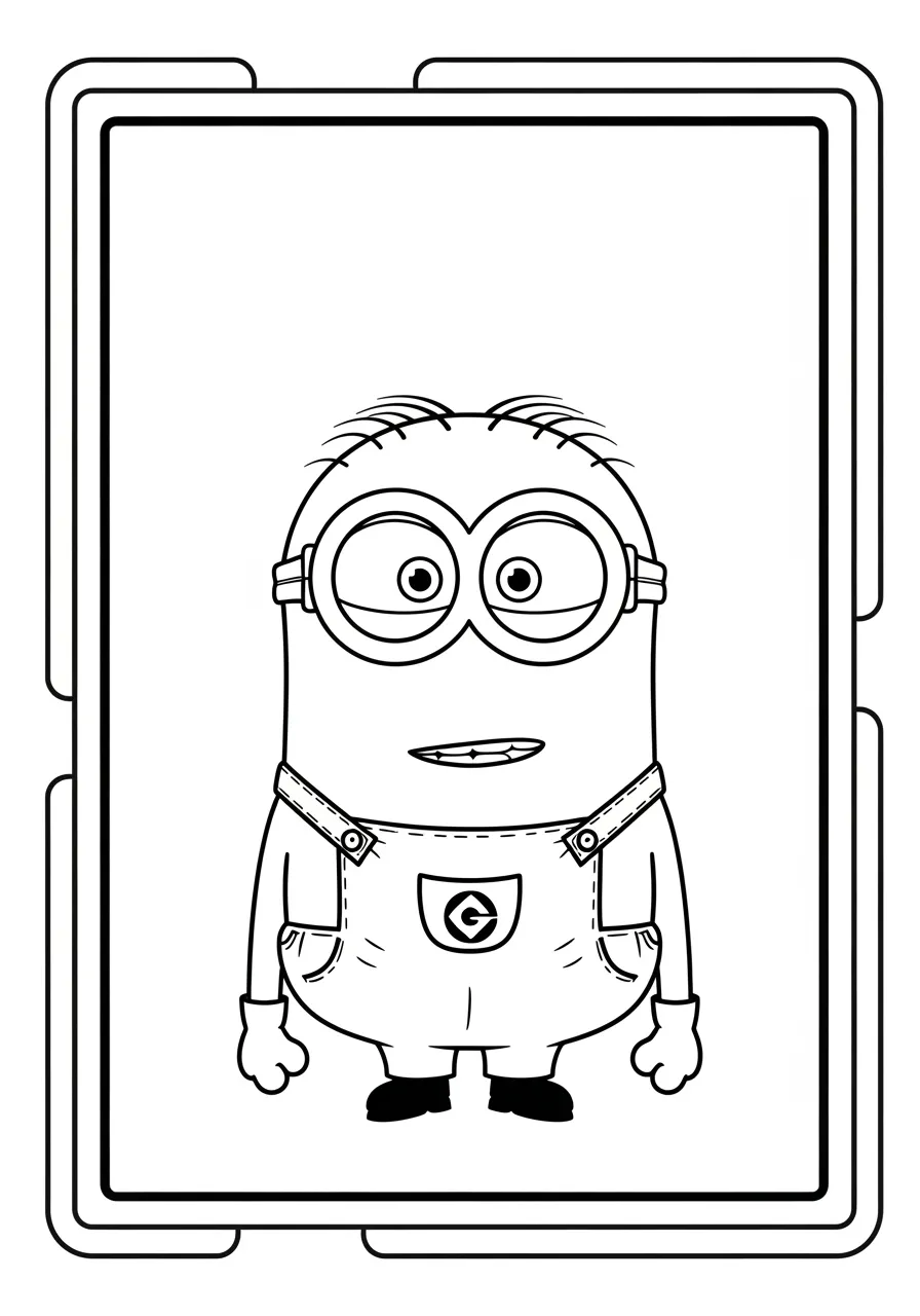 Imagem de um Minion em pé usando macacão, pronto para colorir