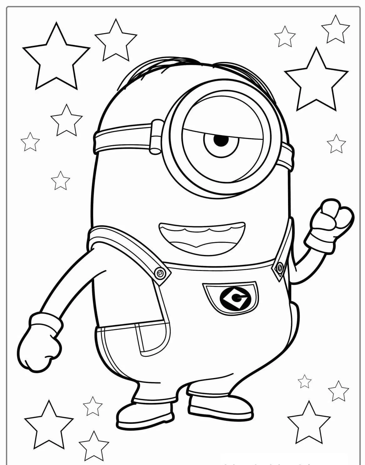 Imagem de um Minion com óculos e estrelas ao redor para colorir