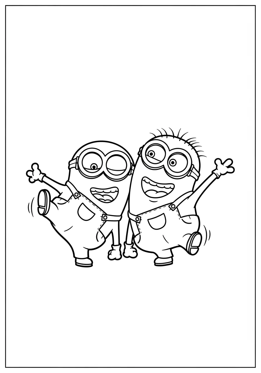 Dois Minions dançando felizes com óculos e macacões