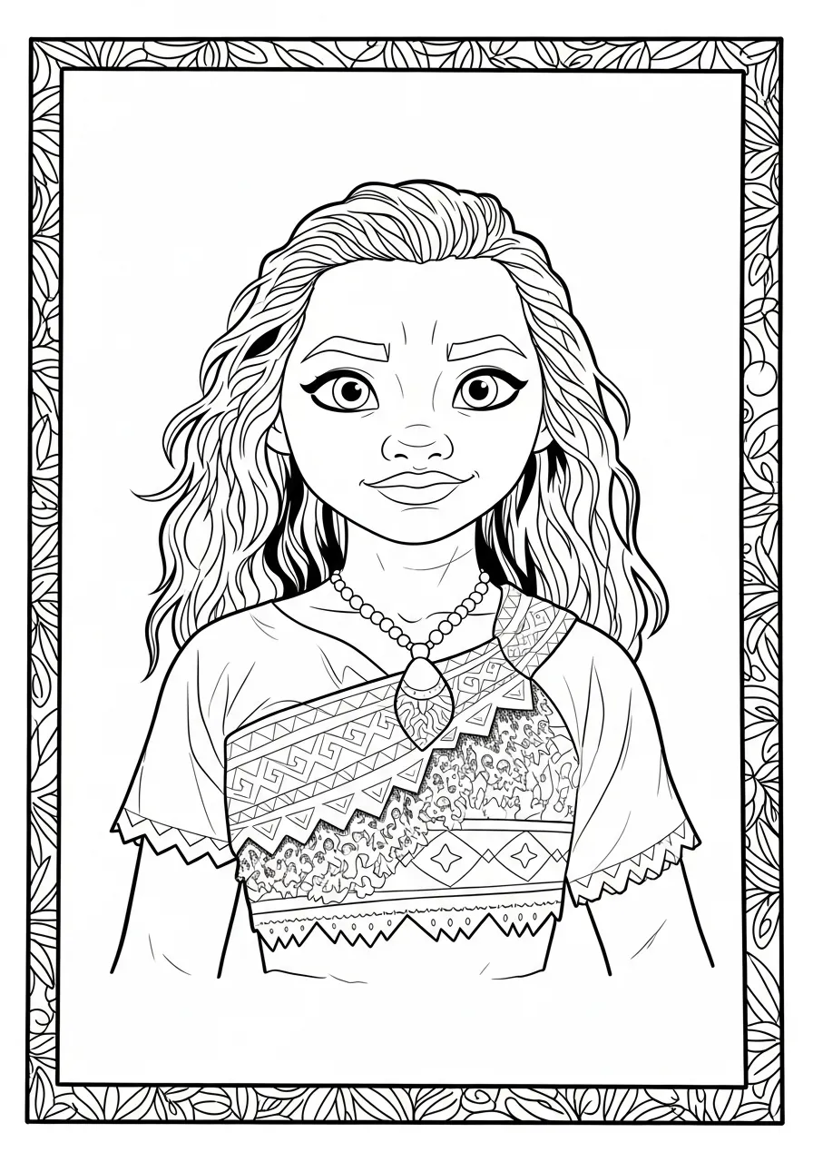 Imagem para colorir de Moana com colar e cabelo solto