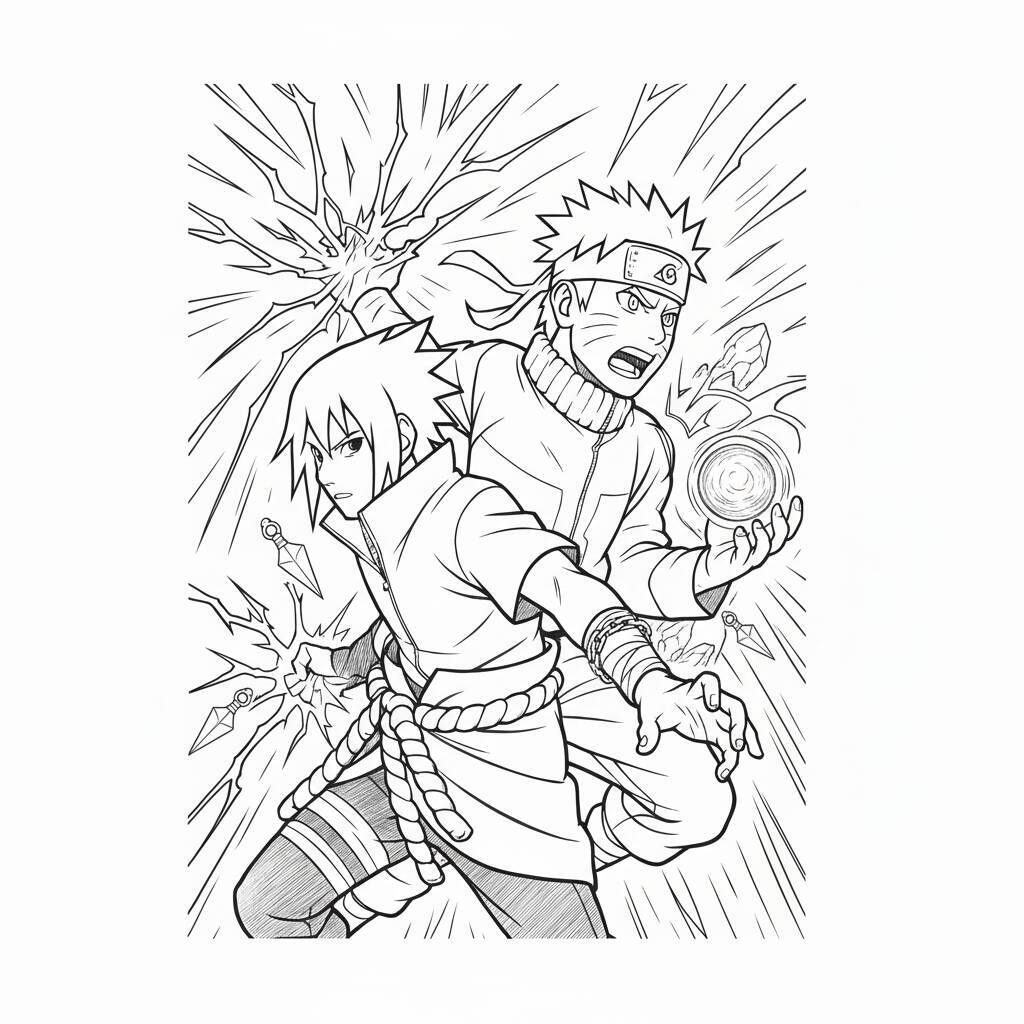Desenho para colorir de Naruto e Minato usando Rasengan