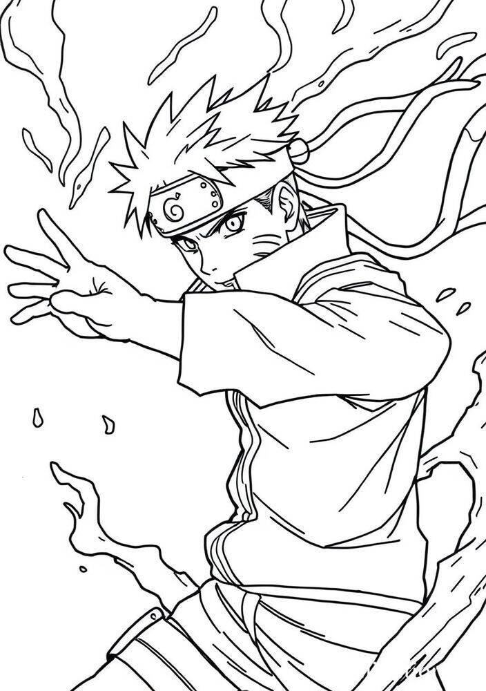 Desenho para colorir do Naruto usando um jutsu de fogo